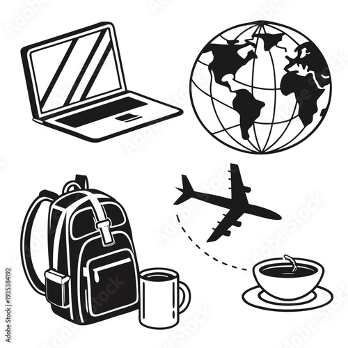 A graphic representing travel and work