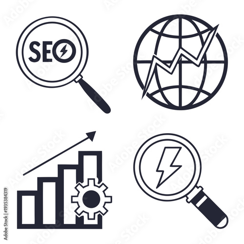 Seo optimization and analytics icons