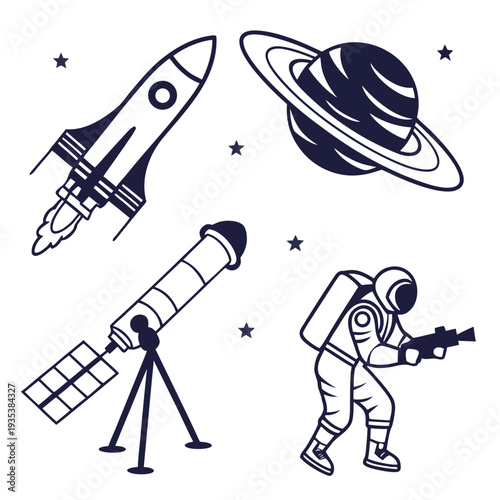 Space exploration with rocket and telescope