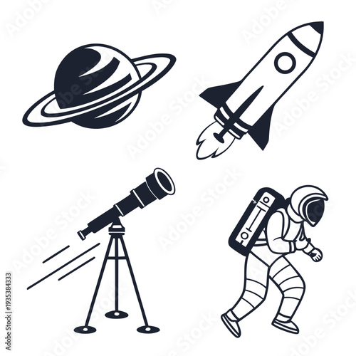 Space exploration with planet and rocket