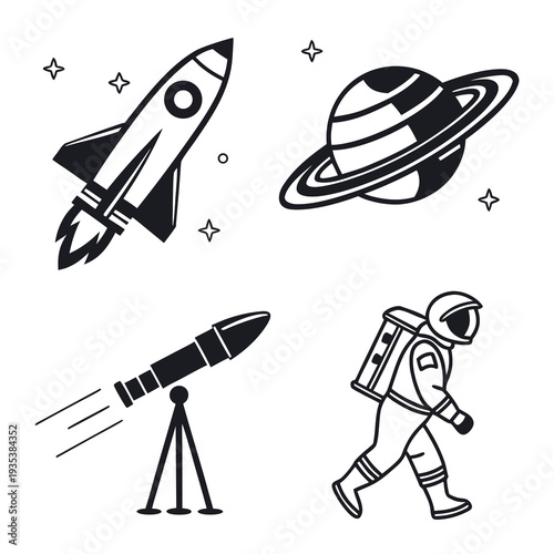 Space exploration icons featuring a rocket and astronaut