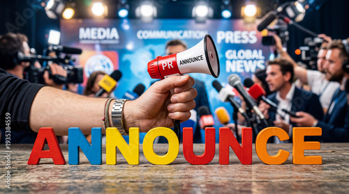Announcement at Press Conference with Megaphone and Media
