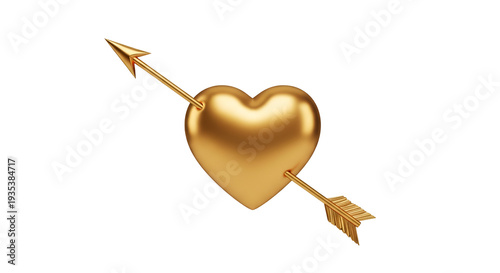 Golden Heart Pierced by an Arrow on Black Background