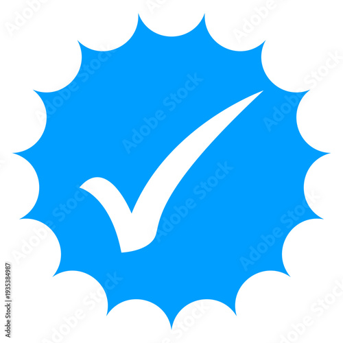 Blue Verified Badge Vector Icon Approved Tick Mark Starburst Guarantee Quality Seal Isolated White Background