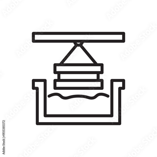 Galvanizing kettle icon. Hot-dip zinc coating tech, representing molten metal immersion hardware, corrosion protection systems, industrial steel finishing tools, and metallurgical facility equipment.