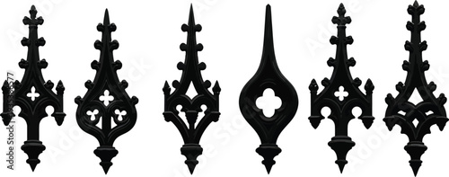 Collection of ornate gothic architectural details and finials