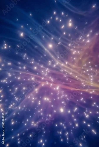 Fireworks exploding in a dark night sky, scattering golden sparks with a blue nebula effect featuring celebration, explosion, light with glowing and