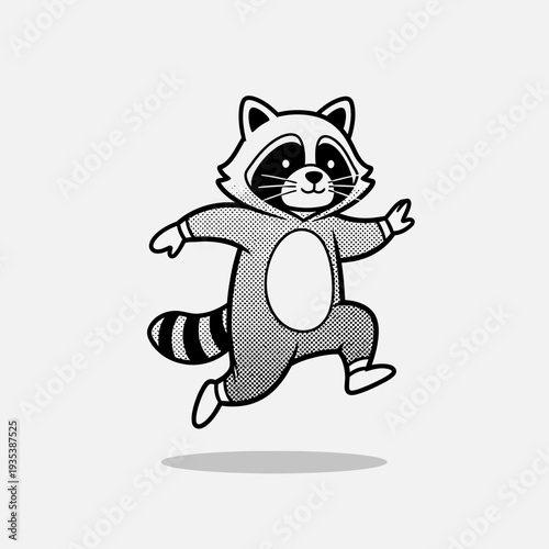 Cute Raccoon Character Running Joyfully in a Cartoon Style
