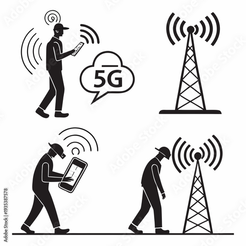 People using 5g network with cell towers