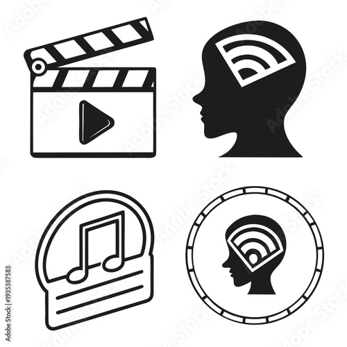 Icons representing film and music streaming concepts