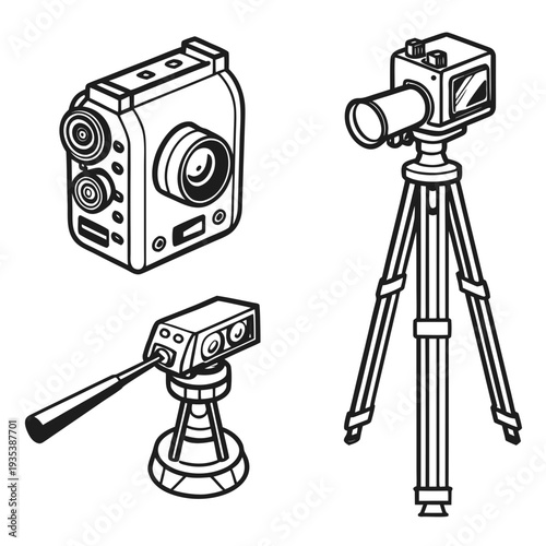 A drawing of a gopro camera and a tripod