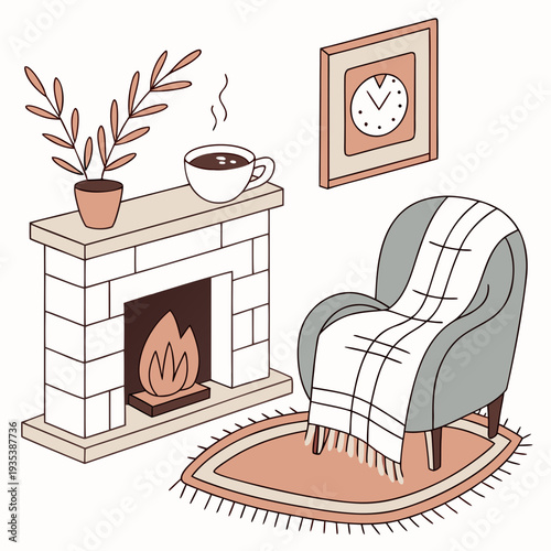 Cozy living room with fireplace and comfortable chair