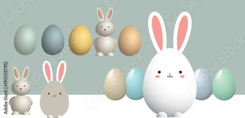 Cute Easter Bunny with Easter Eggs Holiday Background Illustration