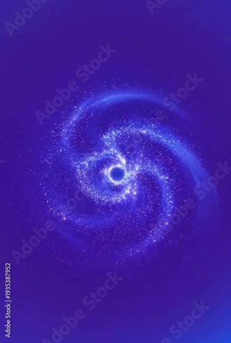 Vortex of shimmering particles in a bright blue sky, abstract space background featuring spiral, cosmic, galaxy with nebula and swirling elements for