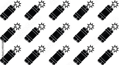 Black dynamite bomb icon pattern with burning fuse, explosive hazard symbol silhouette isolated vector illustration for warning sign, danger concept and security design