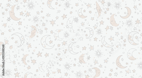 Cute Pastel Moon and Stars Seamless Pattern Background