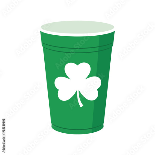 St. Patrick's Day green cup with shamrock icon flat vector illustration isolated on white