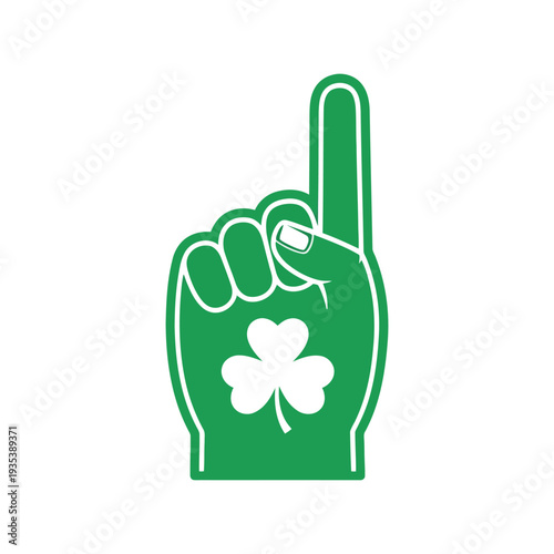 St. Patrick's Day Green Foam Finger with Shamrock Vector Illustration Isolated on White