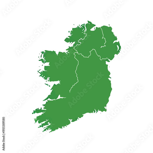 Ireland map vector isolated green silhouette with borders for infographic and educational use