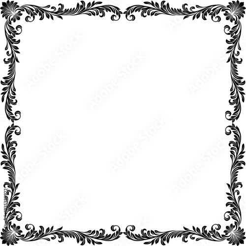 A filigree heraldic crest motif floral pattern border frame. Original design in a vintage style.