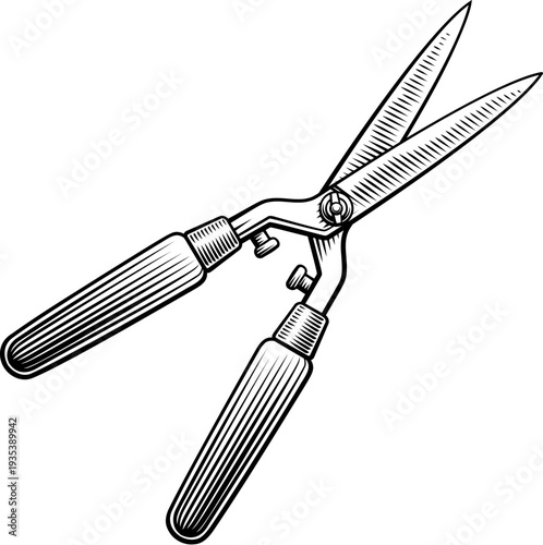 Vintage woodcut style illustration of gardening hedge trimmer shears garden hand tool