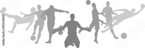 Silhouette soccer football player set. Active sports people healthy players fitness silhouettes concept.