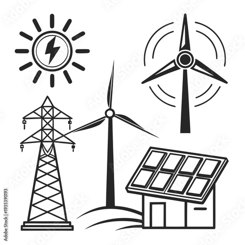 Renewable energy sources including solar and wind power