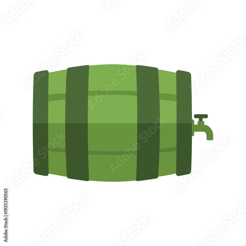 Green Wooden Barrel Vector Illustration for Beer, Wine, or Whiskey Storage Design