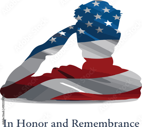 A silhouette of a kneeling soldier filled with the american flag a poignant tribute on transparent background