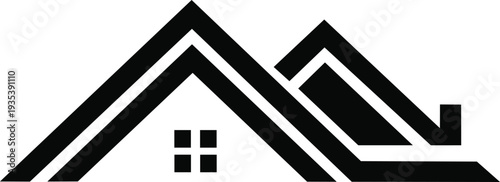 Minimal black house roof logo icon with window design isolated on background. Perfect for real estate agencies, construction companies, property management and housing business branding.