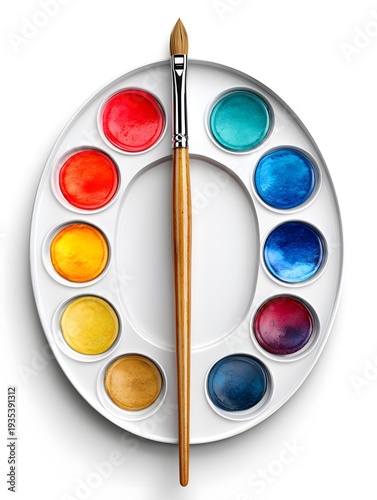 Painter's Palette with Vibrant Watercolors: A Colorful Array for Creative Expression & Fine Arts