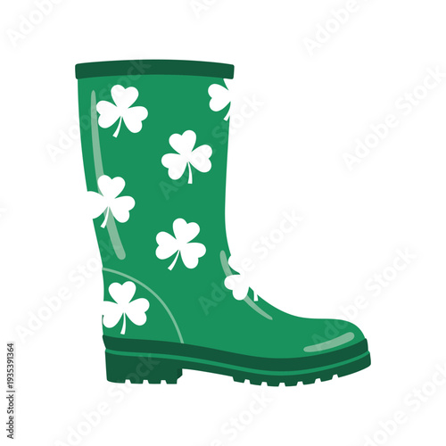 Green Shamrock Rain Boot Vector Illustration for St. Patrick's Day Design