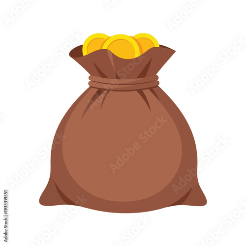 Money bag with gold coins isolated on white background vector illustration