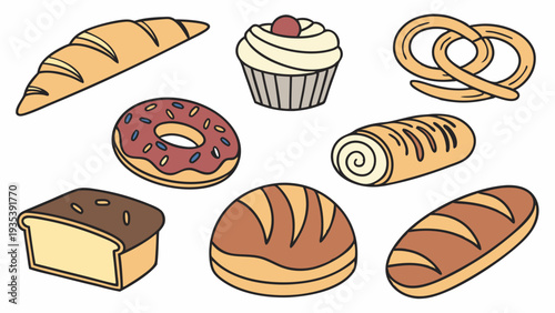 Assortment of Fresh Baked Goods Icons for Bakery Menus Cafe Websites Delicious Breakfast Pastry Collection