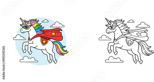 Super Unicorn Flying with Cape and Mask - Magical Superhero Fantasy Vector