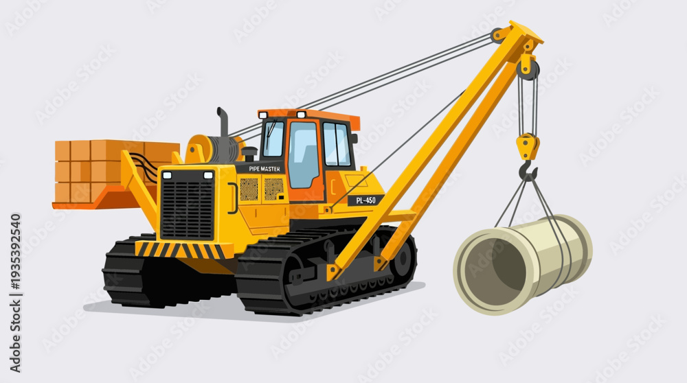 Fototapeta premium Construction Crane Lifting Concrete Pipe