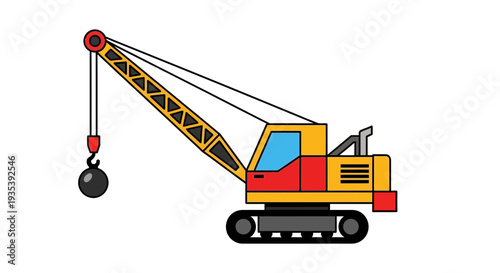Construction crane with wrecking ball, illustration