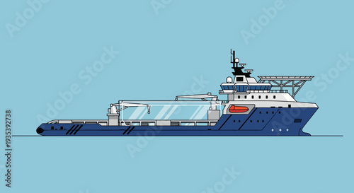 Modern offshore support vessel with helideck, illustration