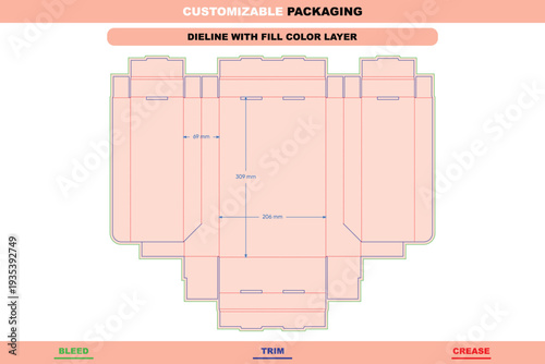 Polygonal box dieline with double door style custom editable packaging carton vector template trendy customizable retail branding precise print ready die line