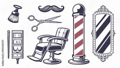 Vintage Barber Shop Tools Set Icon Collection for Salon Website Design and Grooming Service Promotion