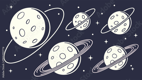 Cosmic Saturn Planet Rings Set Space Icons for Science Education Web Design Celestial Background Graphics