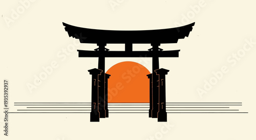 Japanese Torii Gate Sunset Silhouette