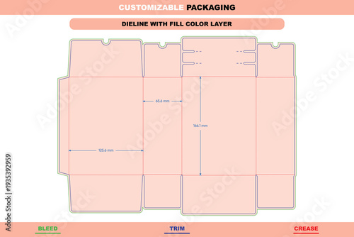 Tuck end box dieline with customizable tear line variations custom dimensions professional packaging vector template elegant retail cartons editable die line printing