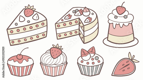 Delicious Strawberry Cake and Cupcake Assortment for Bakery Menus Cafe Websites Sweet Dessert Food Design Projects