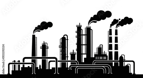 Industrial complex silhouette - a visual representation of factories and processing plants.