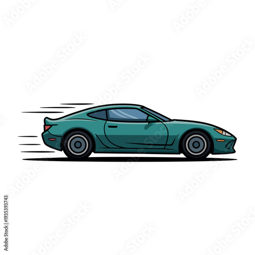 Sport coupe car speeds across a white background demonstrating fast motion and aerodynamic.