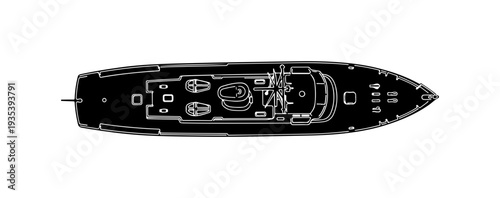 Top View Black Yacht Vector Illustration