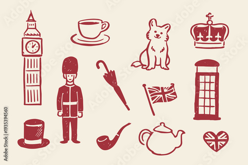 London England icons doodle sketch set vector illustration