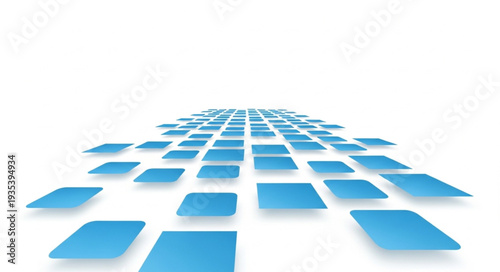 Abstract blue squares receding into the distance on a white background.