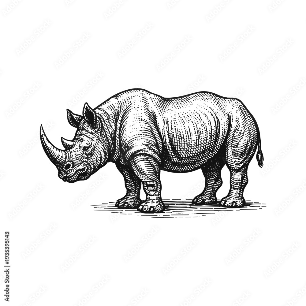 Fototapeta premium Vintage rhinoceros engraving style wild animal illustration